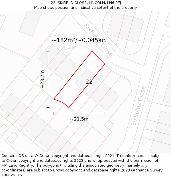22, SIXFIELD CLOSE, LINCOLN, LN6 0EJ: Plot and title map