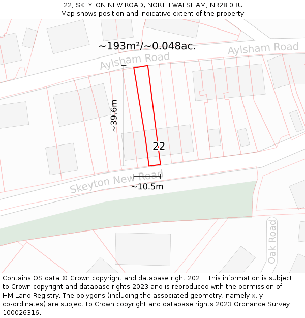 22, SKEYTON NEW ROAD, NORTH WALSHAM, NR28 0BU: Plot and title map