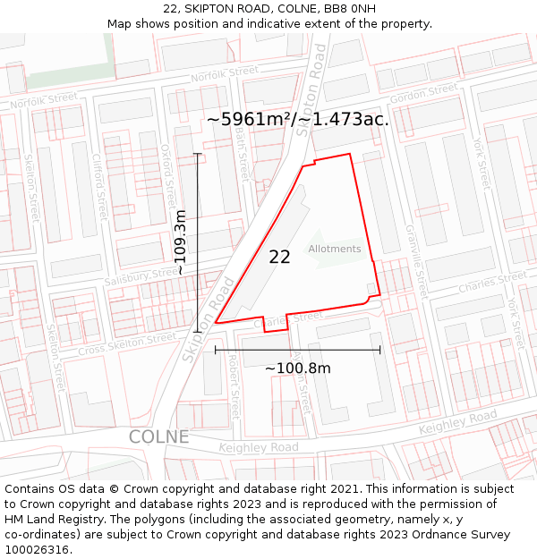22, SKIPTON ROAD, COLNE, BB8 0NH: Plot and title map