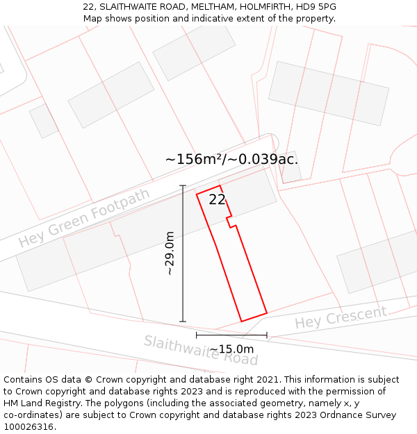22, SLAITHWAITE ROAD, MELTHAM, HOLMFIRTH, HD9 5PG: Plot and title map