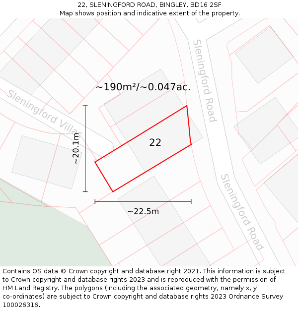 22, SLENINGFORD ROAD, BINGLEY, BD16 2SF: Plot and title map