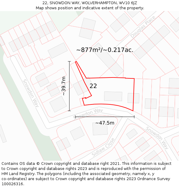 22, SNOWDON WAY, WOLVERHAMPTON, WV10 6JZ: Plot and title map