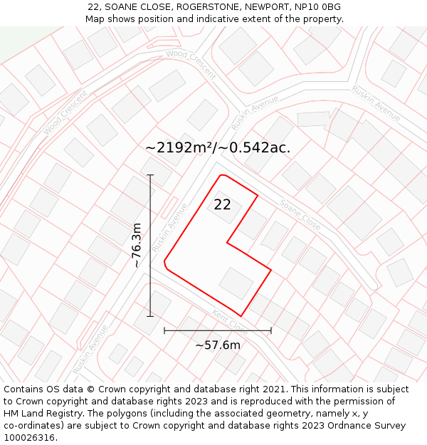 22, SOANE CLOSE, ROGERSTONE, NEWPORT, NP10 0BG: Plot and title map