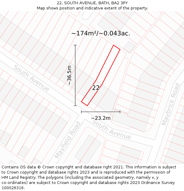 22, SOUTH AVENUE, BATH, BA2 3PY: Plot and title map