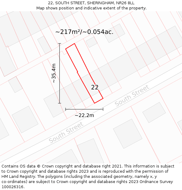 22, SOUTH STREET, SHERINGHAM, NR26 8LL: Plot and title map