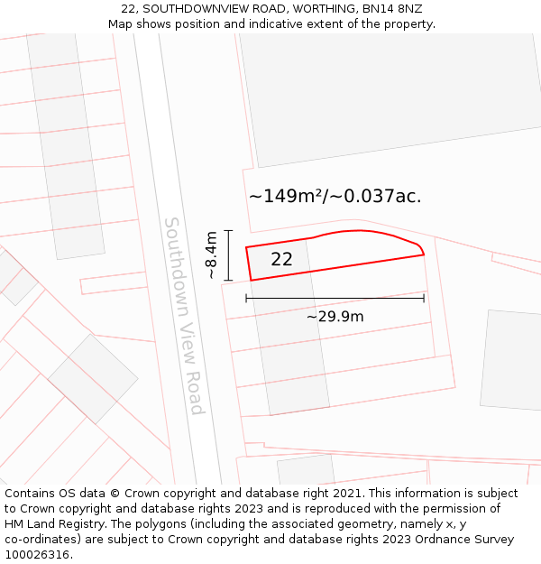 22, SOUTHDOWNVIEW ROAD, WORTHING, BN14 8NZ: Plot and title map