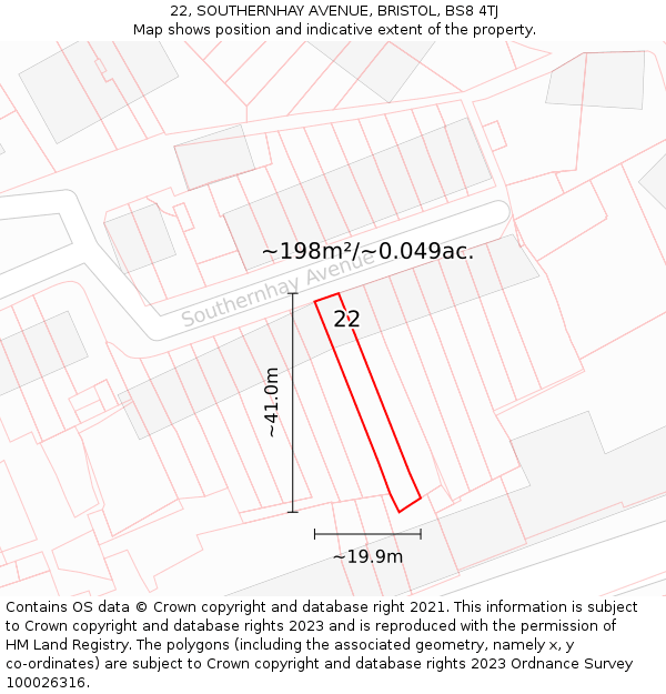 22, SOUTHERNHAY AVENUE, BRISTOL, BS8 4TJ: Plot and title map