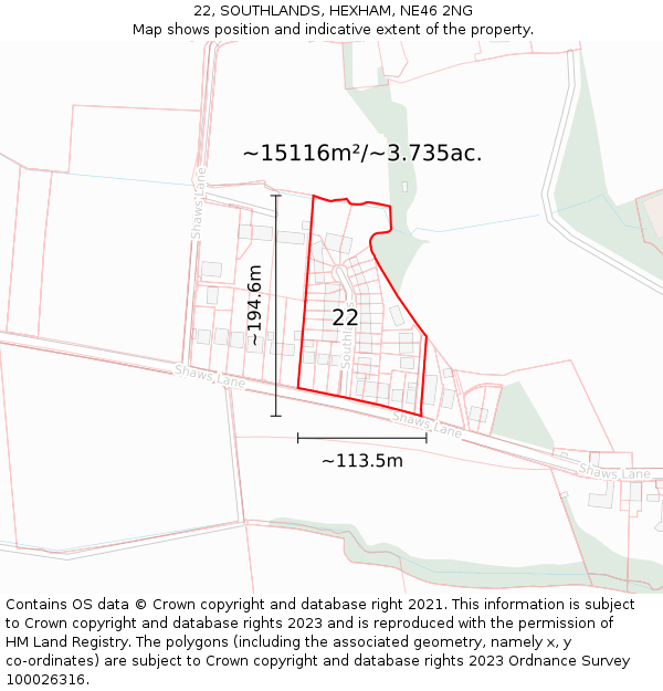 22, SOUTHLANDS, HEXHAM, NE46 2NG: Plot and title map