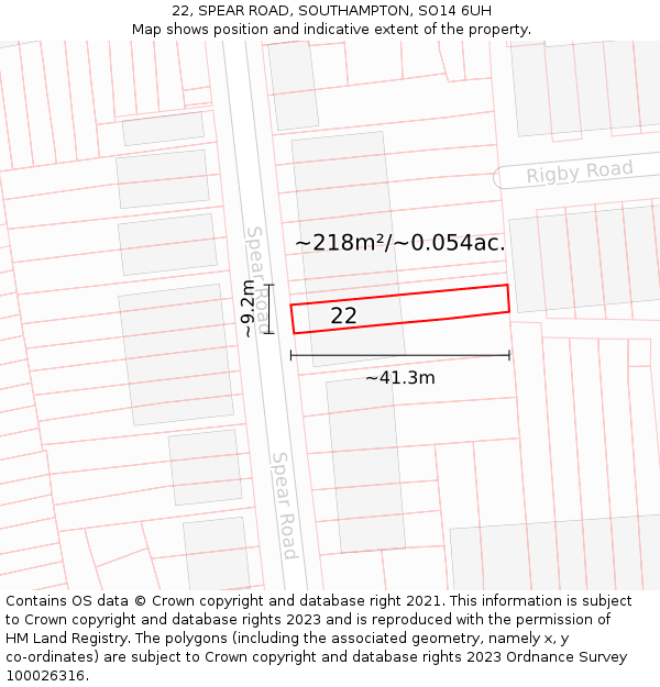 22, SPEAR ROAD, SOUTHAMPTON, SO14 6UH: Plot and title map