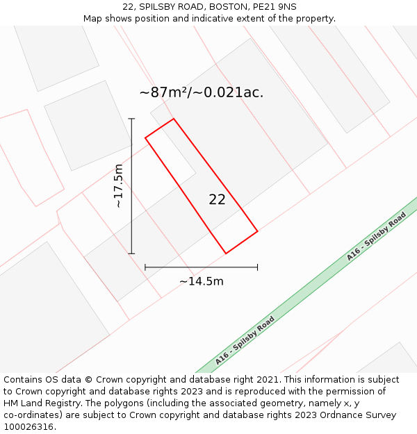 22, SPILSBY ROAD, BOSTON, PE21 9NS: Plot and title map