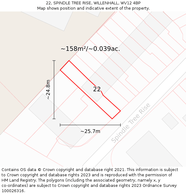 22, SPINDLE TREE RISE, WILLENHALL, WV12 4BP: Plot and title map