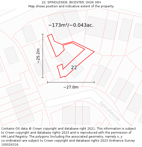 22, SPINDLESIDE, BICESTER, OX26 3XH: Plot and title map