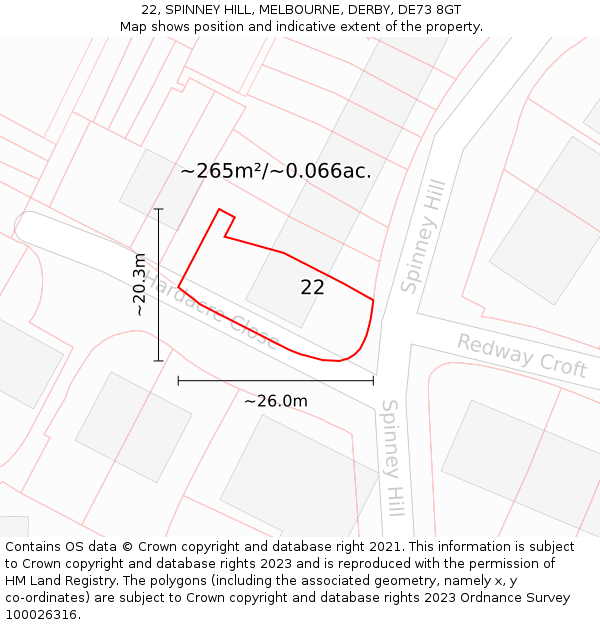 22, SPINNEY HILL, MELBOURNE, DERBY, DE73 8GT: Plot and title map