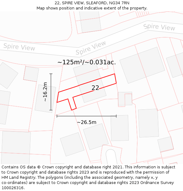 22, SPIRE VIEW, SLEAFORD, NG34 7RN: Plot and title map