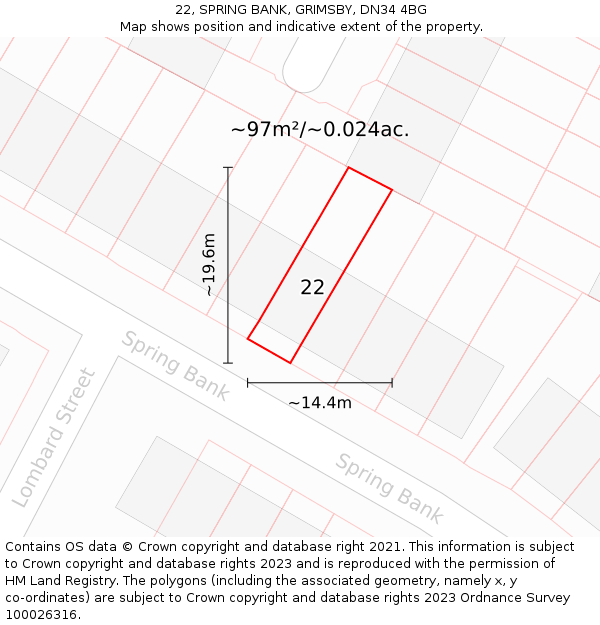 22, SPRING BANK, GRIMSBY, DN34 4BG: Plot and title map