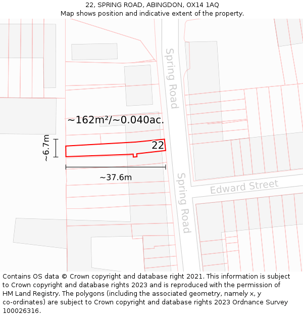 22, SPRING ROAD, ABINGDON, OX14 1AQ: Plot and title map