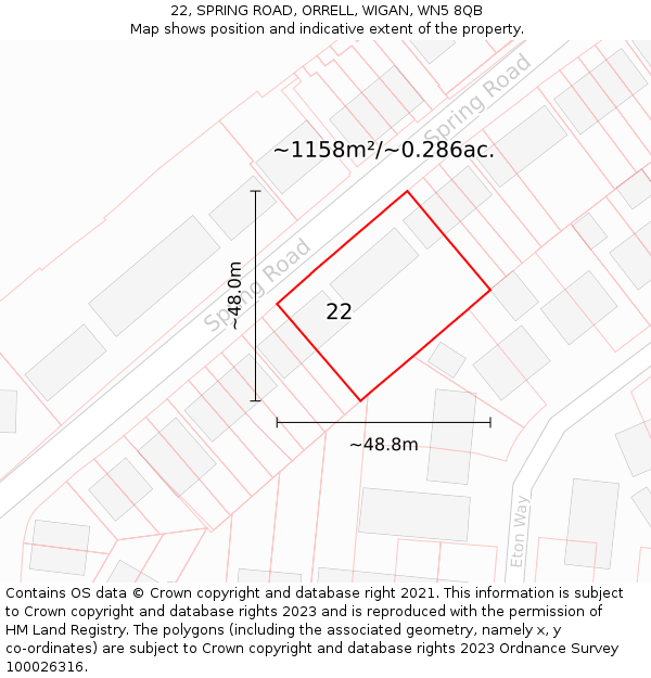 22, SPRING ROAD, ORRELL, WIGAN, WN5 8QB: Plot and title map