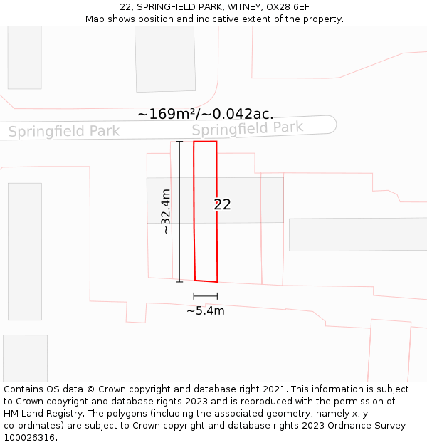 22, SPRINGFIELD PARK, WITNEY, OX28 6EF: Plot and title map
