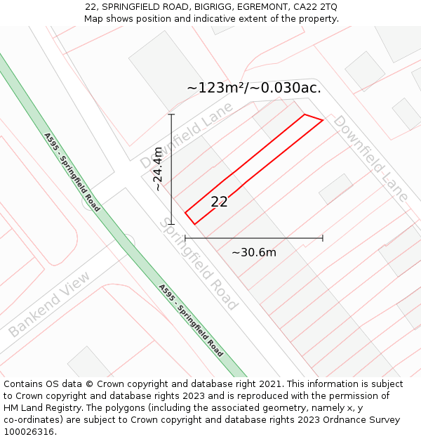 22, SPRINGFIELD ROAD, BIGRIGG, EGREMONT, CA22 2TQ: Plot and title map