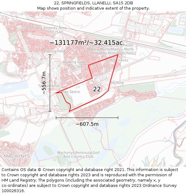 22, SPRINGFIELDS, LLANELLI, SA15 2DB: Plot and title map