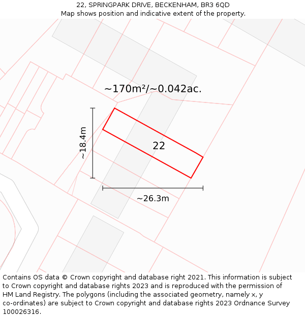 22, SPRINGPARK DRIVE, BECKENHAM, BR3 6QD: Plot and title map