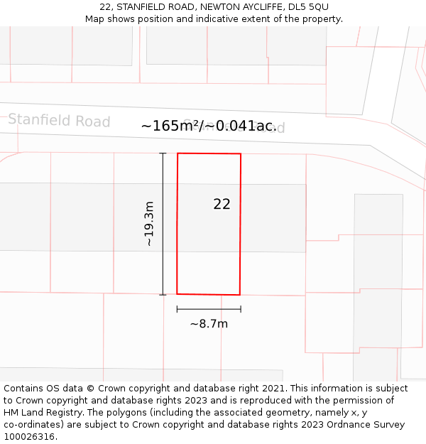 22, STANFIELD ROAD, NEWTON AYCLIFFE, DL5 5QU: Plot and title map