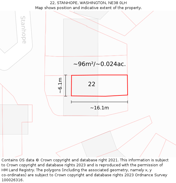 22, STANHOPE, WASHINGTON, NE38 0LH: Plot and title map
