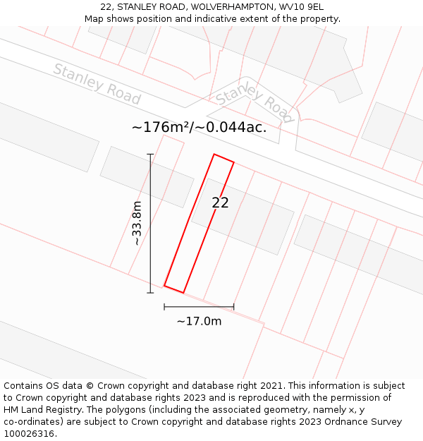 22, STANLEY ROAD, WOLVERHAMPTON, WV10 9EL: Plot and title map
