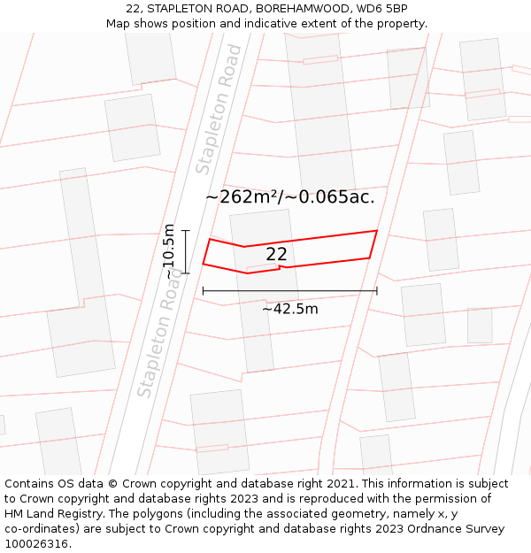 22, STAPLETON ROAD, BOREHAMWOOD, WD6 5BP: Plot and title map