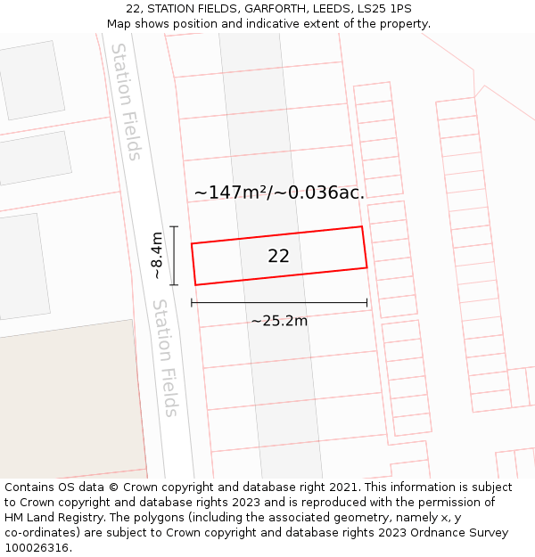 22, STATION FIELDS, GARFORTH, LEEDS, LS25 1PS: Plot and title map
