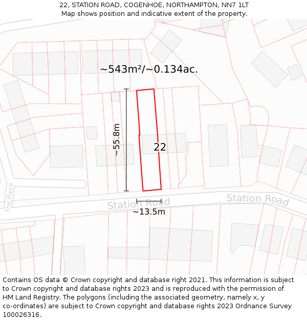 22, STATION ROAD, COGENHOE, NORTHAMPTON, NN7 1LT: Plot and title map