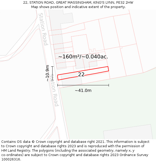 22, STATION ROAD, GREAT MASSINGHAM, KING'S LYNN, PE32 2HW: Plot and title map