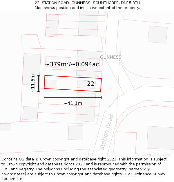 22, STATION ROAD, GUNNESS, SCUNTHORPE, DN15 8TH: Plot and title map