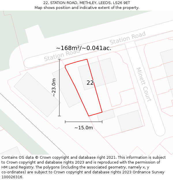 22, STATION ROAD, METHLEY, LEEDS, LS26 9ET: Plot and title map