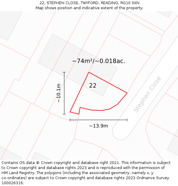 22, STEPHEN CLOSE, TWYFORD, READING, RG10 0XN: Plot and title map