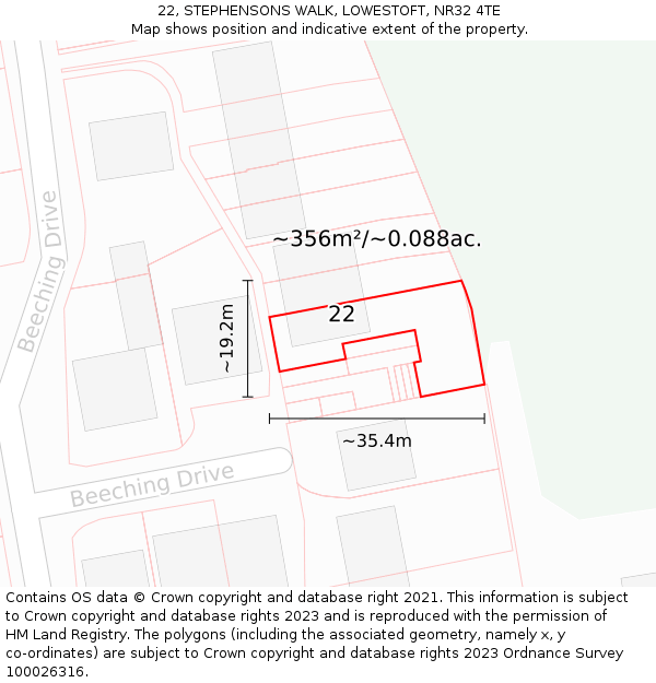 22, STEPHENSONS WALK, LOWESTOFT, NR32 4TE: Plot and title map