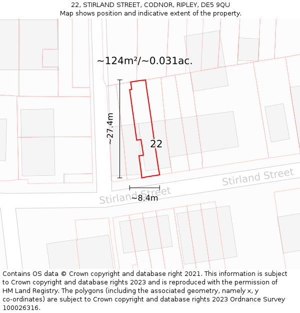 22, STIRLAND STREET, CODNOR, RIPLEY, DE5 9QU: Plot and title map
