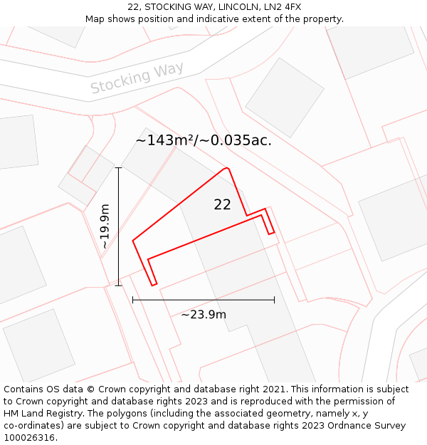 22, STOCKING WAY, LINCOLN, LN2 4FX: Plot and title map