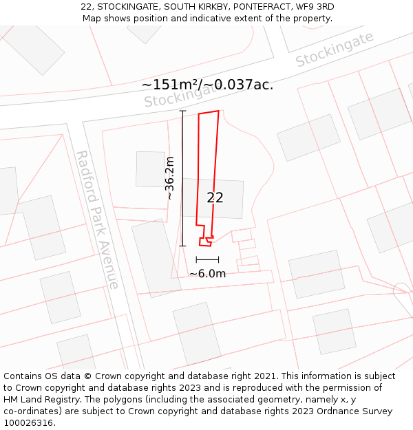 22, STOCKINGATE, SOUTH KIRKBY, PONTEFRACT, WF9 3RD: Plot and title map