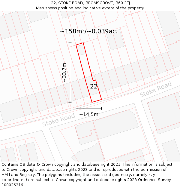 22, STOKE ROAD, BROMSGROVE, B60 3EJ: Plot and title map