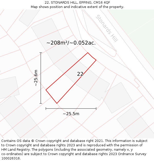 22, STONARDS HILL, EPPING, CM16 4QF: Plot and title map