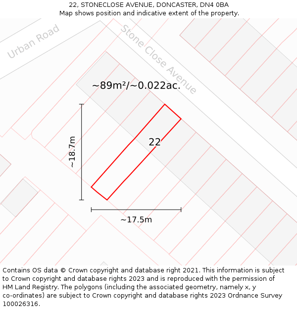 22, STONECLOSE AVENUE, DONCASTER, DN4 0BA: Plot and title map