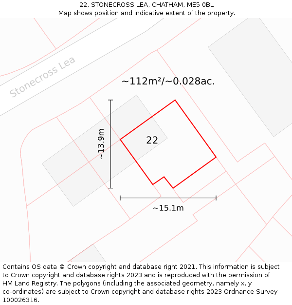 22, STONECROSS LEA, CHATHAM, ME5 0BL: Plot and title map