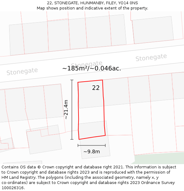22, STONEGATE, HUNMANBY, FILEY, YO14 0NS: Plot and title map