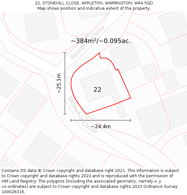 22, STONEHILL CLOSE, APPLETON, WARRINGTON, WA4 5QD: Plot and title map