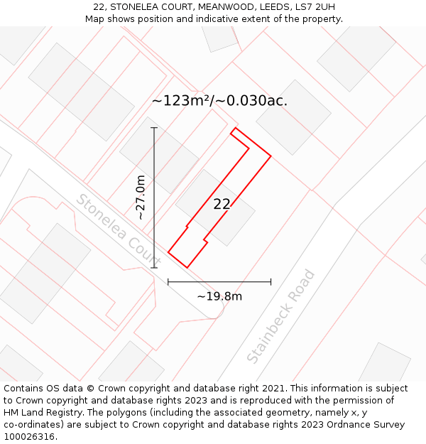 22, STONELEA COURT, MEANWOOD, LEEDS, LS7 2UH: Plot and title map