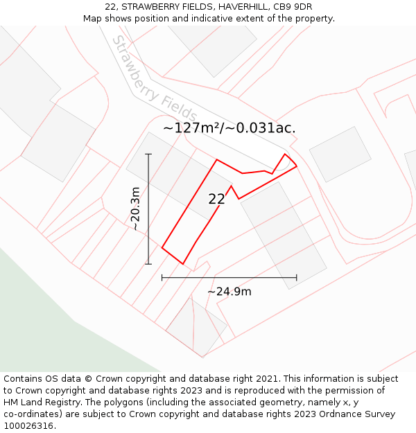 22, STRAWBERRY FIELDS, HAVERHILL, CB9 9DR: Plot and title map