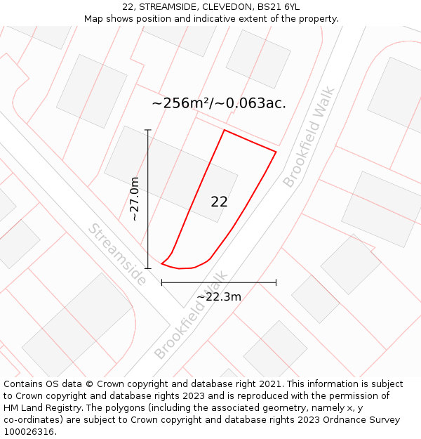 22, STREAMSIDE, CLEVEDON, BS21 6YL: Plot and title map