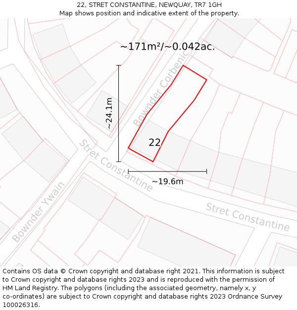 22, STRET CONSTANTINE, NEWQUAY, TR7 1GH: Plot and title map