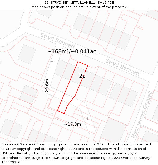 22, STRYD BENNETT, LLANELLI, SA15 4DE: Plot and title map